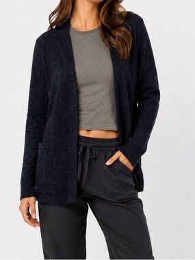 C & C California Merino Wool Alpaca Blend Open Cardigan in Speckled Navy Blue
